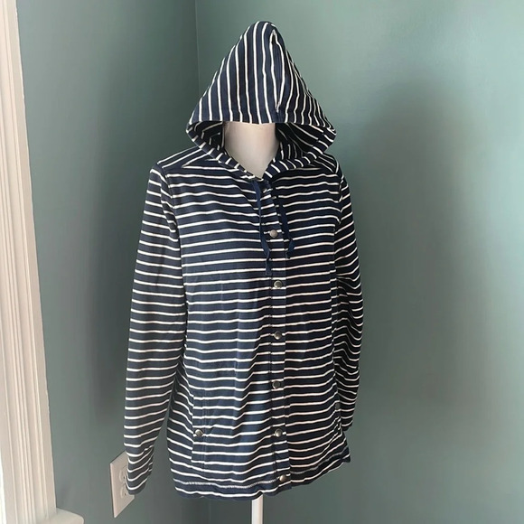 LL Bean snap close striped hooded sweatshirt - Picture 1 of 4